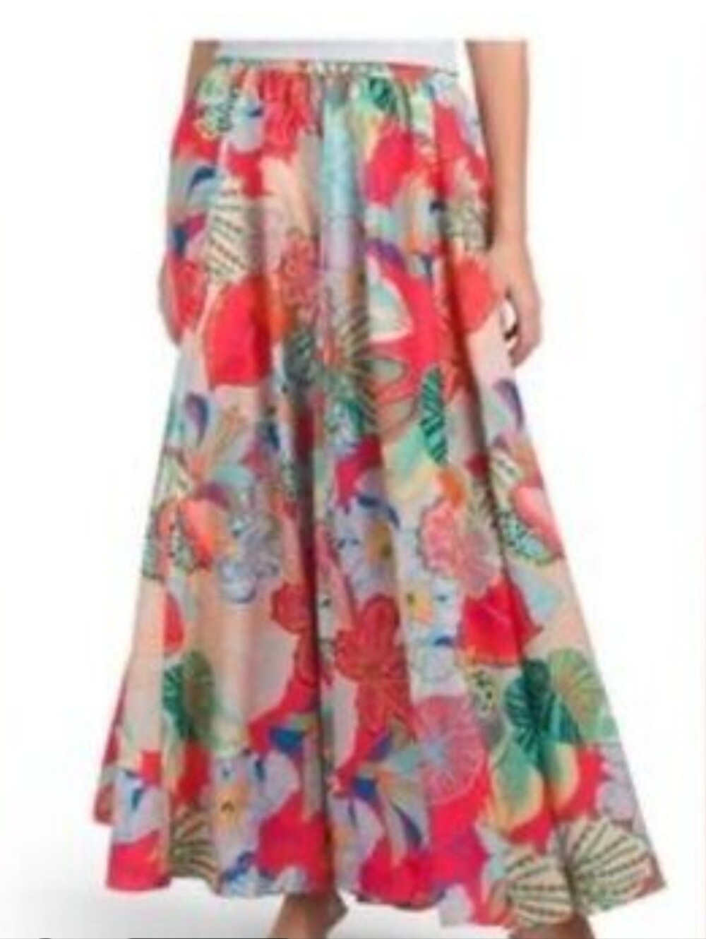 CALYPSO St. BARTH Maxi Long Floral Print Skirt Sz L Resort Wear White Lotus